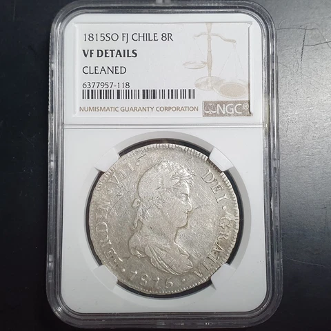 Mexico Chile Spanish Colonial 8 Reales Ferdin Ferdinand 1815 So FJ NGC VF Detail Cover