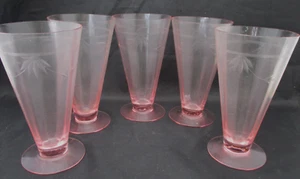 Set 5 Depression Glass Iced Tea Water Goblets Etched Swag Leaf Pattern 6" EUC - Imagen 1 de 5