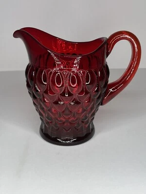 Mosser Pitcher Ruby Red Elizabeth Raised Bubble Vase Vintage Centerpiece Decor - Image 1 of 4