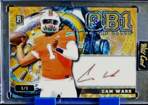 2025 Wild Card QB1 Cam Ward 1/1 lunette dorée / cadran de montre doré AUTO - Tennesse/Miami - Photo 1/2