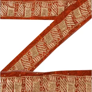 Sanskriti Vintage Sari Border Craft Orange Trim Hand Embroidered Sewing Lace 1Yd - Picture 1 of 8