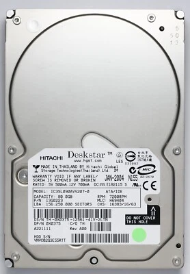 Hitachi Deskstar 80GB IDE Desktop Hard Drive Model IC35L090AVV207-0  P/N IC35L09 - Image 1 of 2