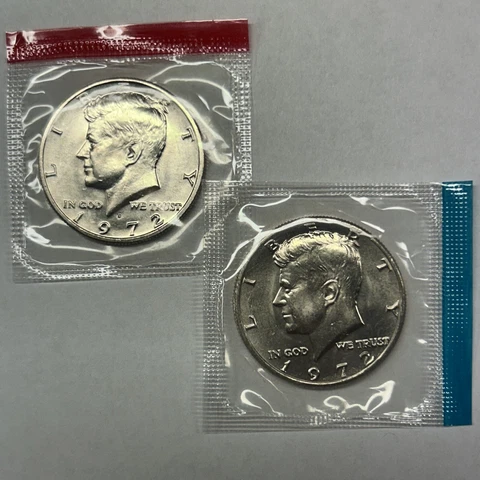 1972 P&D Kennedy Half Dollars from Mint Set in Mint Cello with Free Shipping Cover