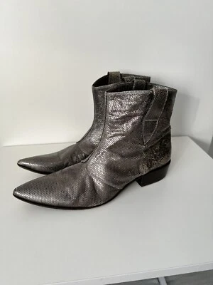 皮革 Gianni Barbato 意大利 Python 蛇皮西部踝靴 38 1/2 码 — 第 1/4 张图片