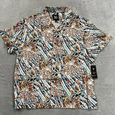Camisa Ed Hardy Para Hombre M mTigre Flor Gráfica Hawaiana Viscosa Abotonada Hippy Foto 1 de 4