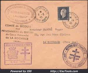 FRANCE LETTRE GRIFFE LIBERATION DE LA FORTERESSE DE LA ROCHELLE DU 08/05/1945 - Picture 1 of 2