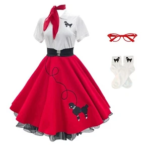 Hip Hop 50s Shop Womens 7 pc Poodle Skirt Halloween or Dance Costume Set - Picture 1 of 26