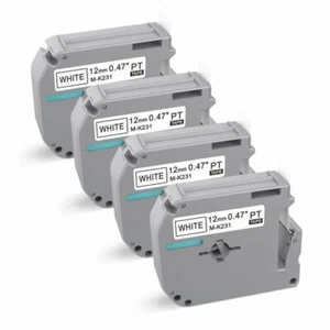 4 Stück Schriftband kompatibel Brother P-TouchPT-80 75 M231 M-K231 MK-231 12 mm weiß - Bild 1 von 12