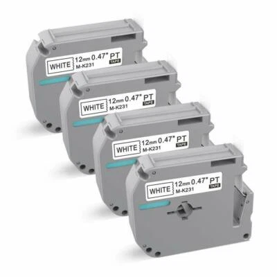 Cinta de etiquetas 4PK compatible Brother P-TouchPT-80 75 M231 M-K231 MK-231 12 mm blanca Foto 1 de 4