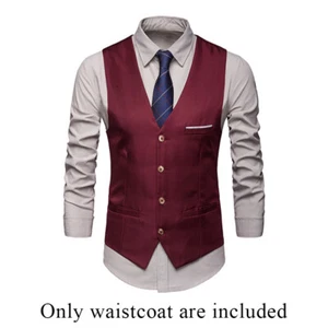 Men V Neck Single-breasted Vest Coat Male Business Dress Waistcoat With PocketsL - Picture 1 of 16