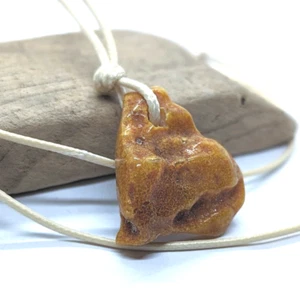 Natural Amber Stone Pendant Amulet Butterscotch Unique Shape Gemstone Jewelry - Picture 1 of 6