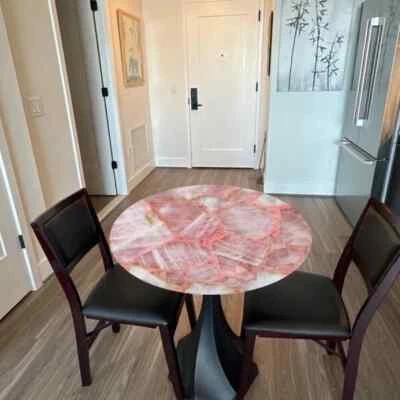 18" Stunning Round Rose Quartz Stone Coffee Table Crystal Healing Gemstone Decor - Image 1 of 4