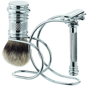 SHAVING SET MERKUR Solingen razor planer razor brush roof hair silver tip GERMANY - Picture 1 of 5