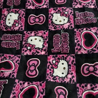 FQ 18x21" Rare Hello Kitty Cheetah Patch Cotton Flannel Fabric Black Pink Btfq - Image 1 of 4
