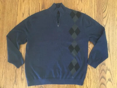 Perry Ellis Men's Size XL Quarter Zip Mock Pull-Over Blue Argyle Sweater - Image 1 of 4