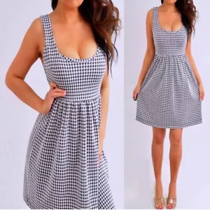 Forever 21 Black Whie Checked Sleeveless Babydoll Short Mini Dress S Small NWT - Picture 1 of 11