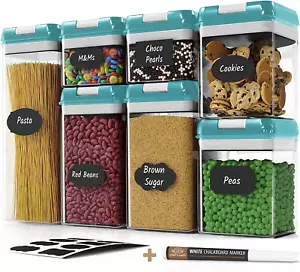 7PC Airtight Food Storage Containers - Pantry Organizer - Teal - Picture 1 of 9