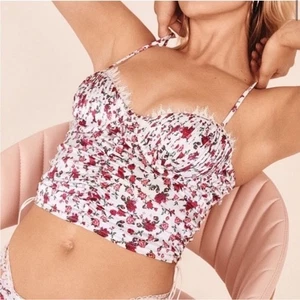 NWT VS For Love and Lemons Melrose pleated long line Bralette Bustier M floral - Picture 1 of 17
