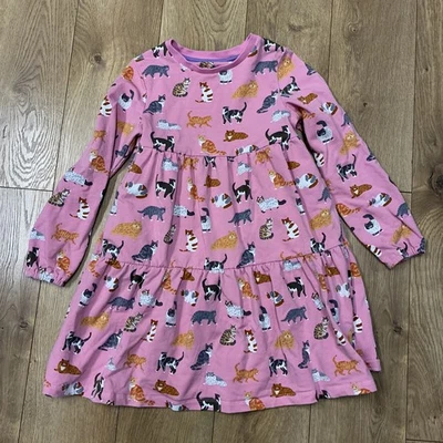 Mini Boden Niñas Rosa Gato Vestido Manga Larga Talla 7/8 Mezcla Algodón Foto 1 de 4
