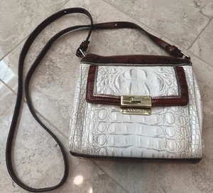 Brahmin Manhattan White & Brown Crocodile Embossed Crossbody Bag - Picture 1 of 12