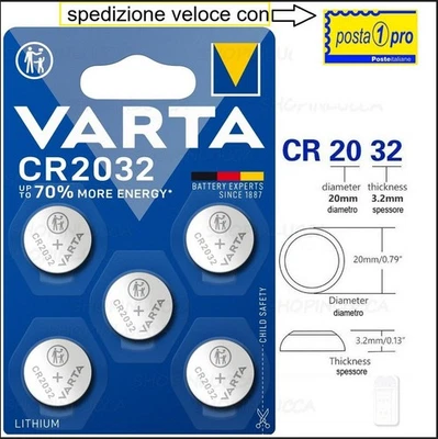 5 Batterie Pile Litio VARTA CR2032 L14 SB-T15 LF-1/2V 5004L lunga scadenza 2034 - Immagine 1 di 4