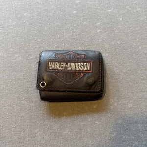 Harley Davidson Tri Fold Leder Kette Geldbörse Motorrad Biker schwarz Vintage 90er - Bild 1 von 5