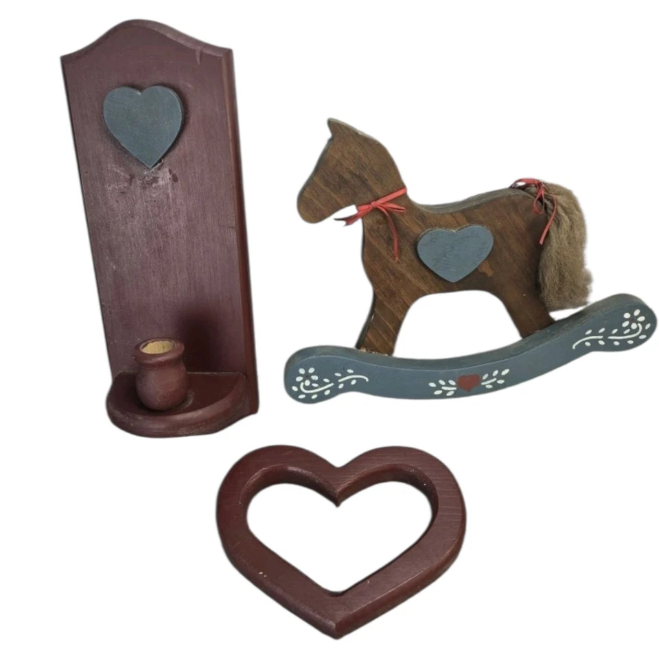 Aplique portavelas y corazón de caballo mecedor de madera vintage decoración de guardería  Foto 1 de 4