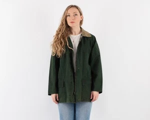 Vintage 90s Damen Waxed Canvas Oilskin Field Jacket Khaki Grün Gr. M/L - Bild 1 von 5