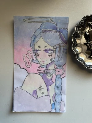 Celestial Pastel Goth Bow Girl Doodle On 3x6 Envelope - Image 1 of 4