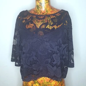 FOREVER NEW - Size L navy lace short sleeve cropped blouse + camisole - Picture 1 of 5