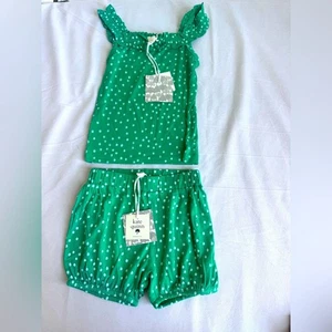 Kate Quinn 3T passendes Set grüne Punkte Rüschen quadratischer Ausschnitt Tank & Bloomer Shorts - Bild 1 von 8
