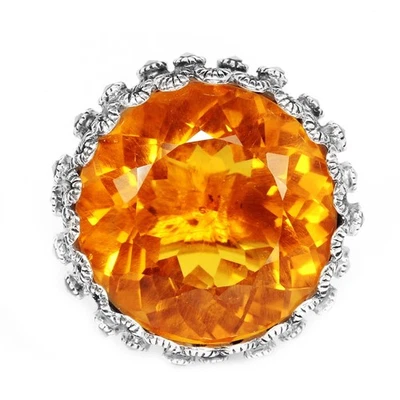 925 STERLING SILVER RING ORANGE HYDRO TOURMALINE ROUND & MARCASITE SIZE 8 - Image 1 of 4