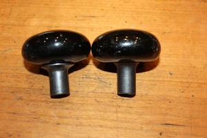 Pair Black Jet Mineral Porcelain Antique 2-1/4" Doorknobs Cast Iron Bases V-3 - Picture 1 of 5