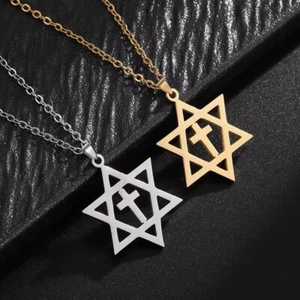 Messianic Star of David with Christian Cross Necklace for Men & Women Gift - Picture 1 of 7