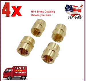 NPT Brass Coupling Female sizes 3/4", 1/2", 3/8", 1/4" or 1/8" rust free 4 PacK - Picture 1 of 7