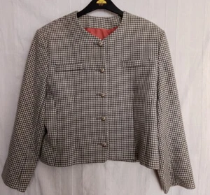 Vintage 90s Selfridges Pure New Wool Grey Houndstooth Tweed Crop Jacket UK 16 - Picture 1 of 10