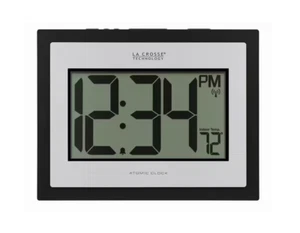 Clock Atomic Digital Black Silver Modern Rectangle Indoor Temperature Wall Mount - Picture 1 of 6