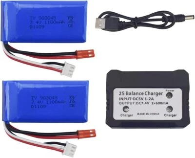2x 7.4V 1100mAh LiPo Akku Set mit Ladegerät für WLtoys A949 A959 A979 K929 - Bild 1 von 4