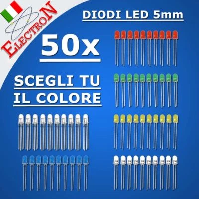ELECTRON ITALIA 50 x DIODI LED diametro 5mm COLORI: BIANCO - ROSSO - BLU - VERDE - GIALLO - RGB