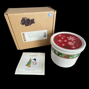 Longaberger Pottery Christmas Holiday One Pint Crock 30001 Snowflakes White Red - Picture 1 of 22