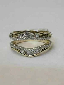 Enhancer 2.00 CT Round Real Moissanite Guard Wrap Ring 14K Yellow Gold Plated - Picture 1 of 3