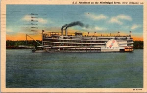 S.S. Paddlewheel Boat President of Mississippi New Orleans Linen Postcard 10L - Picture 1 of 2