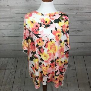 Agnes&Dora BOXY TEE Peach/Yellow Floral Half Sleeve SCOOP NECK Drop Shoulder XL+ - Picture 1 of 5