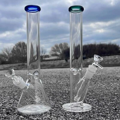 10" Tall Clear 38x4mm Glass Ripper Bong Beaker or Straight Hookah Water Pipe - Image 1 of 2