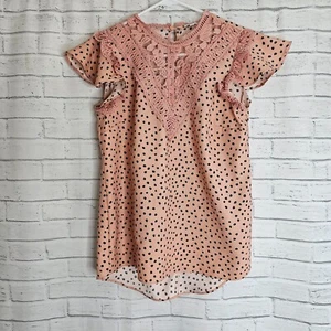 River Island Women's Lace Cap Sleeve Blouse Top Peach Size UK 10 Elegant - Picture 1 of 12