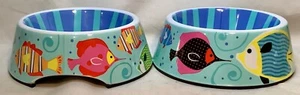 Set of 2 Whisker City Melamine Cat Bowls Colorful Fish - Picture 1 of 7