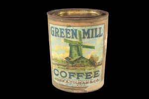 Lata de papel de café antigua rara Green Mill John Tolman Chicago lata de una libra - Imagen 1 de 7