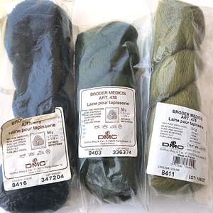 3 HKS VINTAGE DMC BRODER MEDICIS WOOL THREAD 623 YDS EA: OLIVE GREEN + BM - Picture 1 of 1