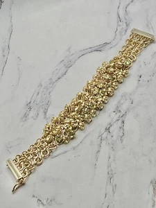 Gold Tone Mesh Link Bracelet Crystal Dangles Magnetic Clasp w/Safety 7 1/8” - Picture 1 of 5