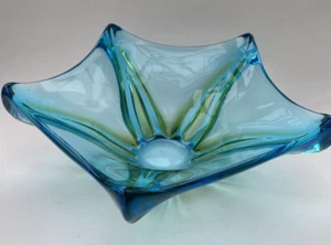 Vetro artistico di Murano 5 stelle pizzicato e tirato verde + ciotola vetro turchese - vintage - Foto 1 di 14